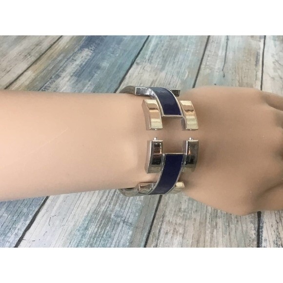 Silver and Blue Hinged Cuff Bracelet - Picture 2 of 3